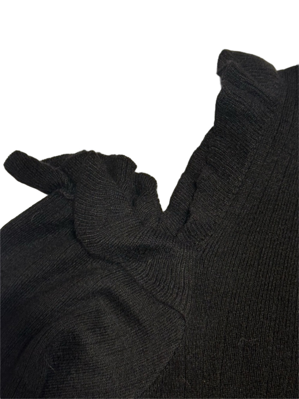 Gilli‎ Black Ribbed Cold-Shoulder Ruffle Sleeve Top - Picture 3 of 4
